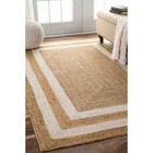 Natural Jute Rug With White Border, Jute Braided Rug, Rectangle Jute Rug,