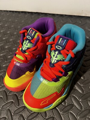 Puma Kids Multicolor \'Be You\' Neon Lace-Up Sneakers MB.04 Be You Basketball Shoes Youth | PUMA main image 3