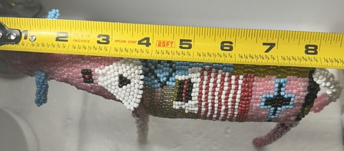 Beaded Pink Elephant Figurine Trunk Up Good Luck Handmade Art By Monkeybiz OOAK - Picture 7 of 13
