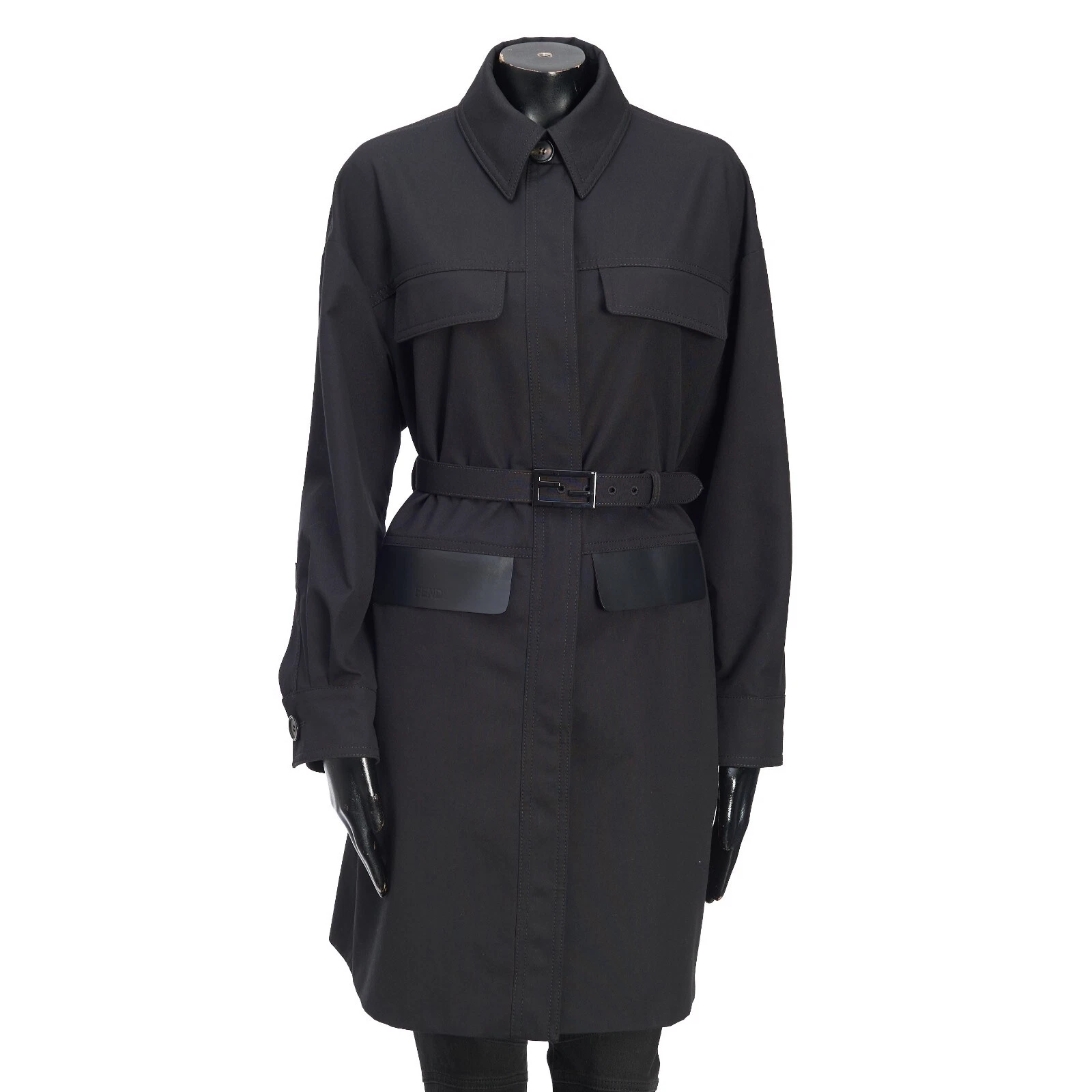 Fendi — FENDI 2990$ Black Cotton Single-Breasted Coat - Belted Waist