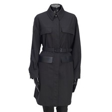 FENDI 2990 Black Cotton Single-Breasted Coat - Belted Waist