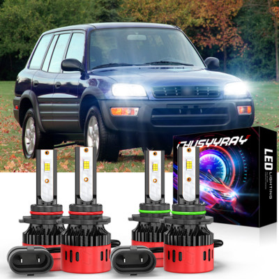 For Toyota RAV4 1998 1999 2000 4X 9005+9006 LED Headlight Bulb High Low Beam HKB