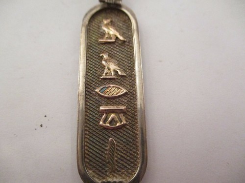 Vintage Sterling Silver Egyptian Hieroglyphics Cartouche Seal Pendant with Chain - Picture 4 of 11