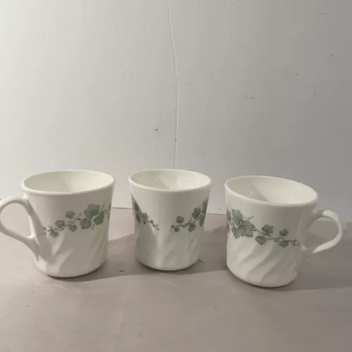 Corningware  Set of 3 CALLAWAY Green Ivy Swirl Coffee Tea Cups Mugs