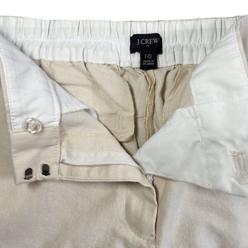 J CREW Linen Blend Pants SIZE 10 Ankle Straight Leg Beige Casual Zip Up Pockets - Photo 4/13