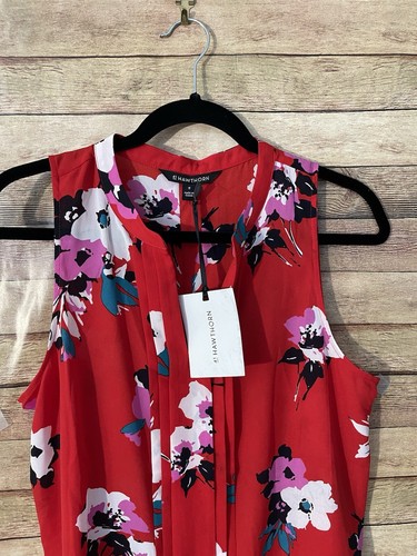 41 Weißdornstich Fix Damen rot Blumen ärmellos Shirt Top Bluse Größe L - Bild 4 von 5