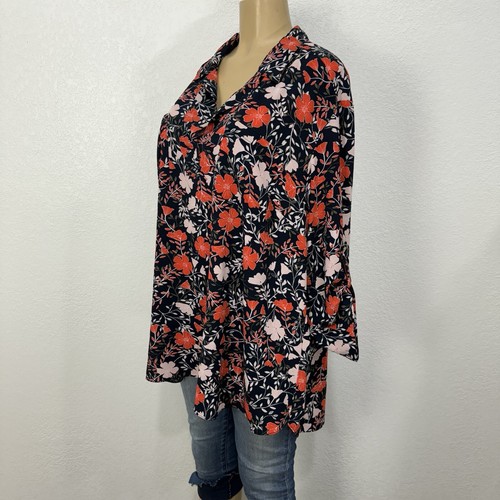 Jones New York Floral Tunic Shirt Womens Plus Size 3X Casual Roll Sleeve Top - Picture 2 of 19