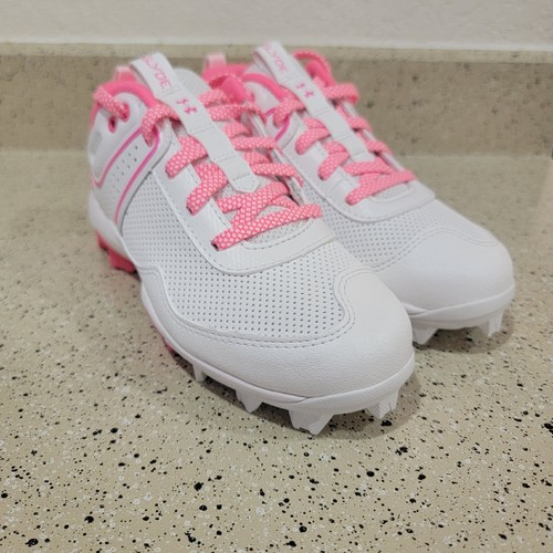 Under Armour Glyde Girls 2Y Pink White Softball Cleats 3024331-101 - Picture 2 of 10