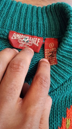 Vintage 80s 90s American Eagle Flower Hand Knit Sweater Size small oversized - Picture 2 of 6