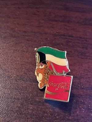 Vintage 1988 Seoul Olympics Coca Cola Hodori Tiger Kuwait Flag Lapel Pin