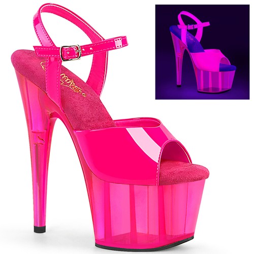 7" Neon Pink Platform Glow in the Dark Stripper Heels Pleaser Pole Dancer Shoes