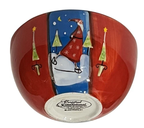 Jan Pashley Cereal Soup Bowl Santa on Ice Christmas Certified International