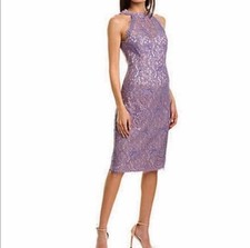 Eliza J Purple Lace Chocker High Neck Low Back Midi Dress Size 8 NWT