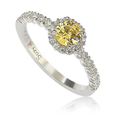 Suzy Levian Sterling Silver Yellow Sapphire  & Diamond Accent Petite Bridal Ring