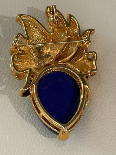 Rare Vintage Joan Boyce 3” Brooch Or Pendant Lapis Glass Cabochon Rhinestone - Picture 5 of 18