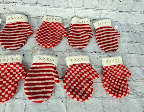14 Mittens 6 1/2” LongChristmas Tree Ornaments Knitted Red & White Cute! Ch4 - Picture 5 of 12