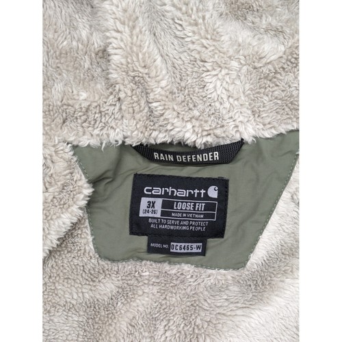 Carhartt Rockford Rain Defender Sherpa Lined Quilted Coat Hooded Olive Green 3X - Picture 4 of 11