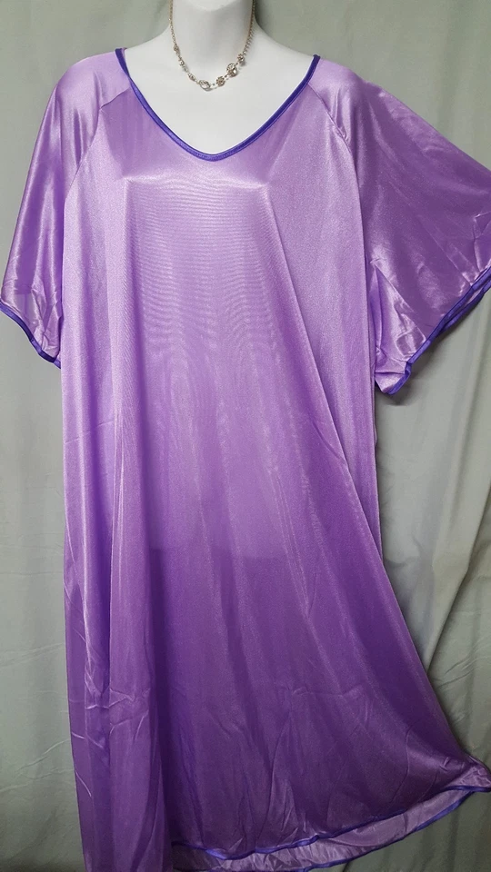 Comfort Choice Purple Nightgown Calf Short Sleeve Plus Size 2X 60" BUST - Image 2 of 4