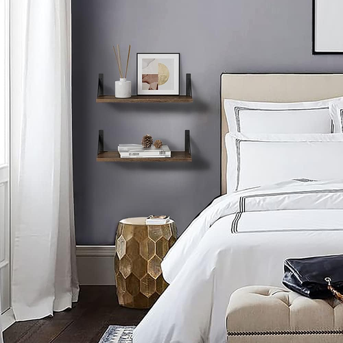 Rustic Floating Shelves Wall Mounted Set of 3, 17 Inch Natural Wood Wall Shelves - Picture 7 of 12