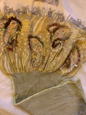 DIMRI Pale Multi Color Paisley Embroidered Fringe Neck Scarf 68”