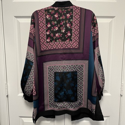 Chico's Womens Soft Patchwork Jacket Size 2 Soft Crepe Fabric Elegant Purple - Picture 6 of 14