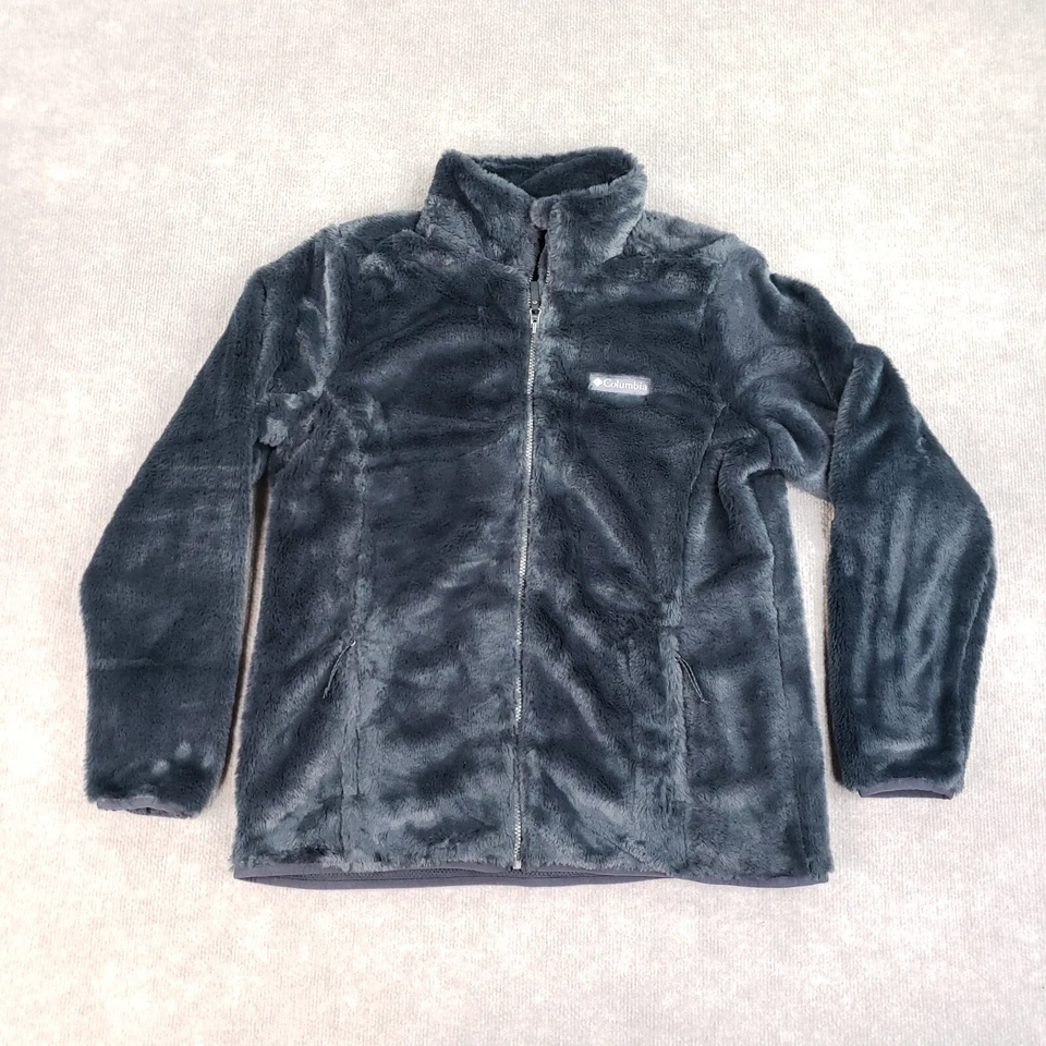 Jaqueta Columbia Feminina Grande Preta Zíper Completo Decote Simulado Bolsos de Lã Macia Difusa