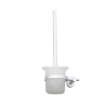 Chrome Space Aluminum Wall Mount Toilet Brush With Frosted Glass Holder Cup Kits