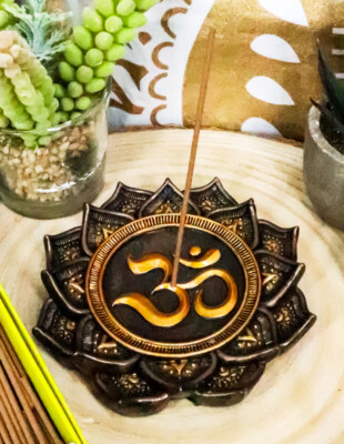 Ebros Feng Shui Zen Buddha Ohm Symbol Lotus Mandala Flower Incense Stick Burner