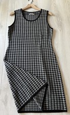 Calvin Klein Black Gray Houndstooth Sleeveless Fit & Flare Knit Dress Sz L