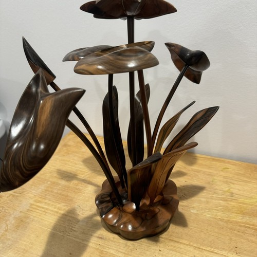 Scultura composizione floreale legno MCM vintage Anthurium metà secolo moderna 12" - Foto 5 di 15