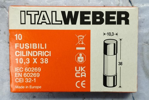 FUSIBILE CILINDRICO ITALWEBER 10X38 10A 1421010 CONFEZIONE DA 10PZ 10 PEZZI 500V - Imagen 2 de 2