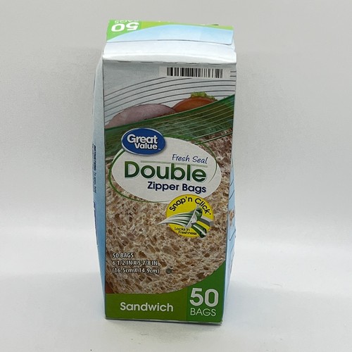 Great Value Double Zipper Portion Pack Snack Bags, USA MADE Sandwich 45 Count - Picture 2 of 6