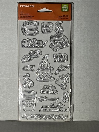 Fiskars Latte Love Coffee 17 Clear Acrylic Stamps Set New - Picture 2 of 6