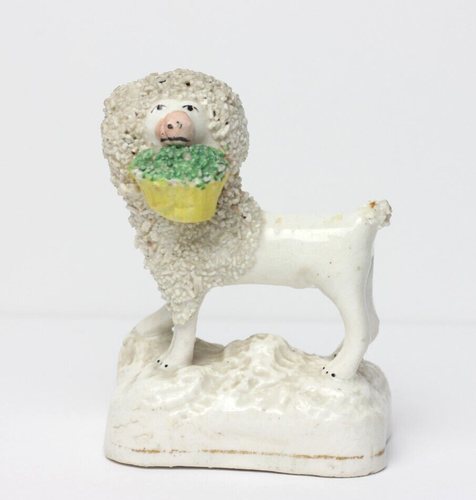 Antique Georgian Staffordshire Pottery Poodle with Basket, 1820, United Kingdom