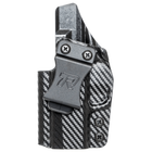 Black kydex holster with textured diamond pattern, double stitching, and silver “R” logo on front.