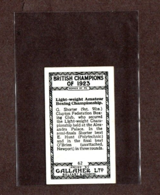 1924 Gallaher Cigarettes British Champs of 1923 G. GEORGE SHORTER #62  [ExMt-NM]