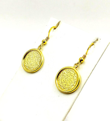 Handmade Minoan Phaistos Disc Sterling Silver 925 Gold Plated Dangle Earrings