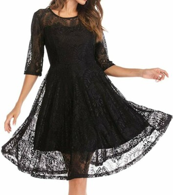 Women's Vintage Crew Neck 3/4 Sleeve Lace Flared Swing Cocktail Swing Dress Bk S | eBay Women's Vintage Crew Neck 3/4 Sleeve Lace Flared Swing Cocktail Swing Dress Bk S | eBay
