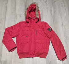 Pajar Red Coyote White Duck Down Bomber Jacket Men's Sz M Winter Coat Puffer Fur