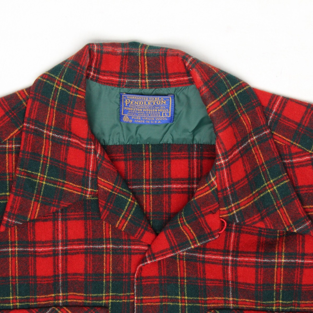 VTG 60s Pendleton Board Shirt Mens L Red Green Yellow Plaid Wool
