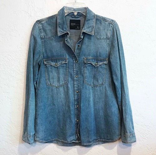 Trafaluc Denim Makers, Zara Womens Snap Front Denim Shirt, Sz S, 2 Pockets  | eBay