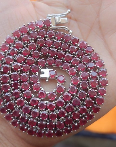 Round cut Natural Ruby gemstone tennis Necklace sterling 925 silver - Picture 7 of 8