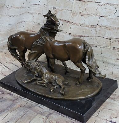HORSES HARMONY STALLION BRONZE SCULPTURE STATUE HOT CAST MARBLE BASE FIGURE ART