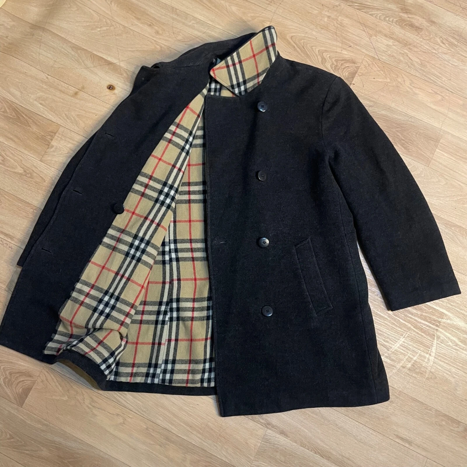 Cappotto donna Burberry PEA lana vergine CASHMERE nova check doppiopetto taglia L