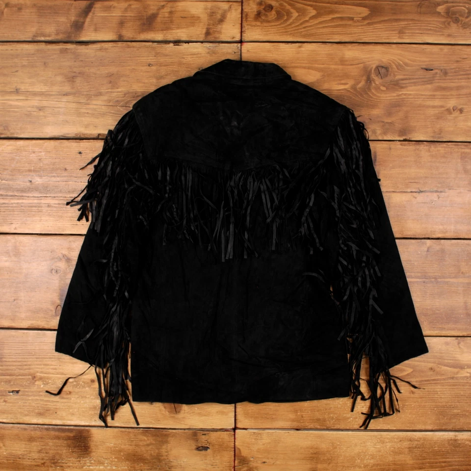 Chaqueta de cuero Winlit vintage S 90s Western flecos blazer negra para mujer Foto 2 de 4