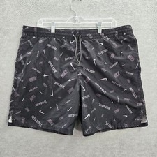 Nike Men Swimwear L Black VOLLEY Trunks Graphic Allover Swoosh Logo Drawstring