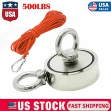 500LBS Double Sided Fishing Magnets Round Salvage Neodymium Hunt Magnet or Rope