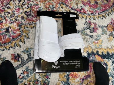 Rhinegold White Patent Full Size Diamanté Sehnen & Fessel Stiefel