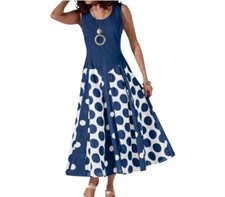 Retro Summer Maxi Dress Studio EY All the Dots COTTON Flowy Sundress Blue sz L