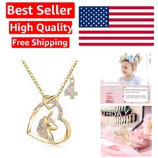 Magical Unicorn Necklace for Girls 3-16 - 14K Gold-Plated Gift with CZ Heart